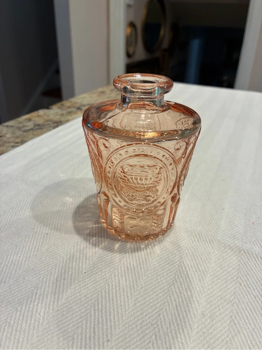 Vintage-Inspired Pink Pressed Glass Decorative Bottle